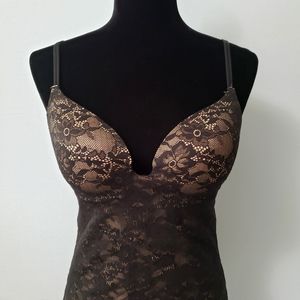 NWOT Victoria Secret 34C black nude push up bra lace cami Angel Secret Embrace